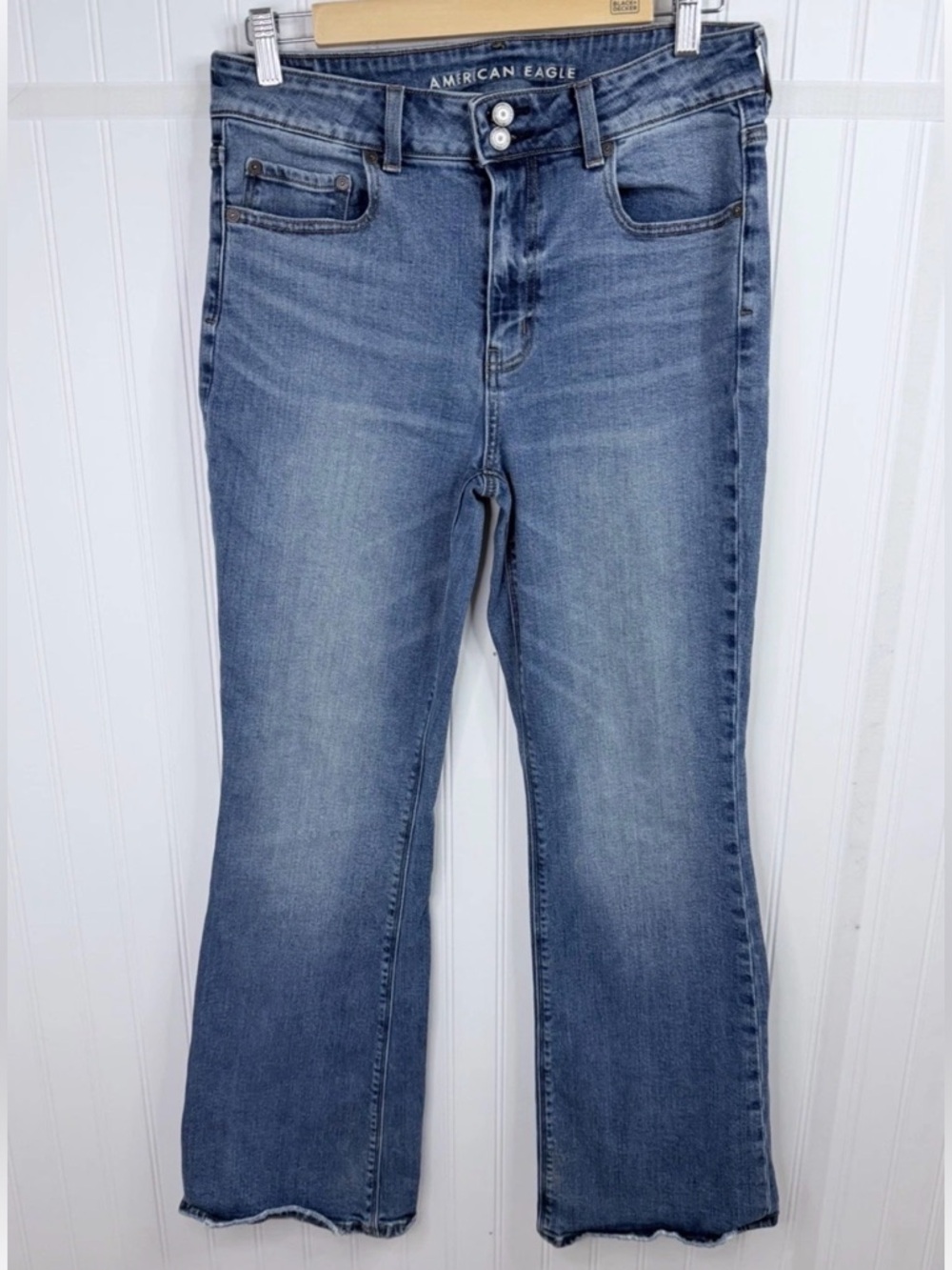 American Eagle Jeans Womens 12 Blue High Rise Artist Flare Stretch Hippie - Picture 2 of 10